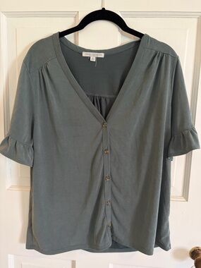 Green Envelope Sage Super Soft Modal Button-Front V-Neck Women's Top
